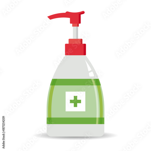 Realistic Bottle of hand sanitizer with a pump dispenser Vector Illustration