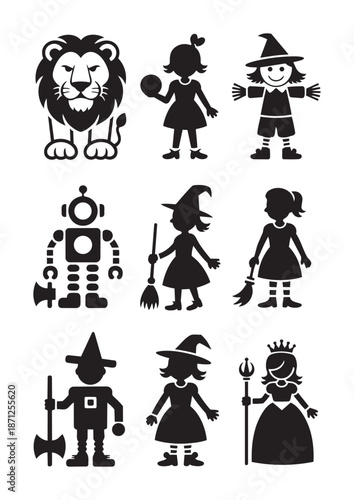 Foto Black silhouettes of wizard of oz characters lion girl