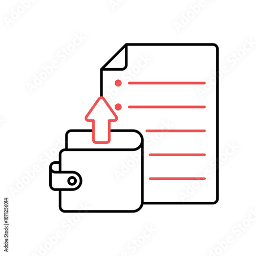 Icon a Expense wallet money spending cash flow document, isolated against a clean background.