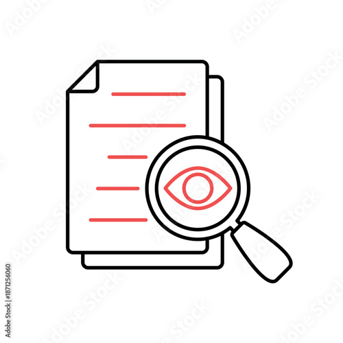 Icon a Transparency magnifying glass eye vision audit inspection, isolated against a clean background.