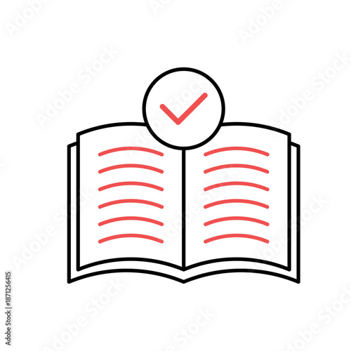 Icon a Guideline open book checkmark manual instruction policy, isolated against a clean background.