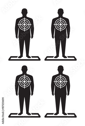 Black silhouettes with white targets their backs standing rectangles
