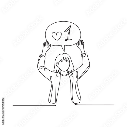 Minimalist line drawing of a person holding a heart and the number one