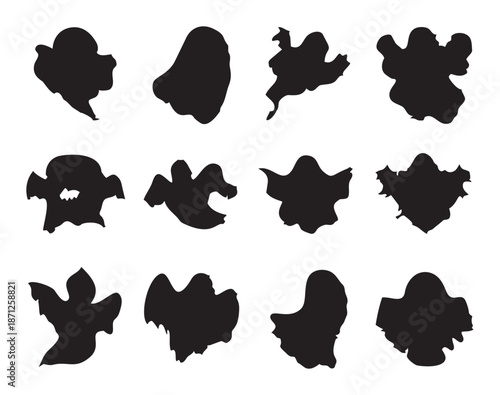 Black silhouettes of various irregular shapes abstract