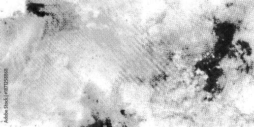 Grunge halftone gradient background. Faded grit noise texture. White and black sand wallpaper. Retro pixelated backdrop. Anime or manga style comic