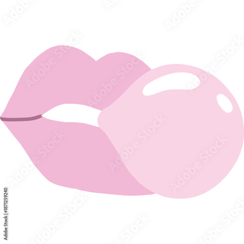 Pink lips blowing a bubble gum bubble