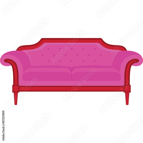 Pink Tufted Sofa with Red Frame