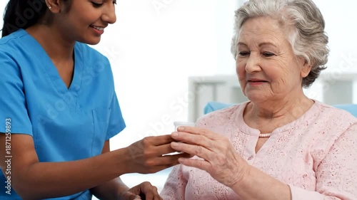 Wallpaper Mural Compassionate Nurse Providing Medication to Elderly Patient in Healthcare Torontodigital.ca