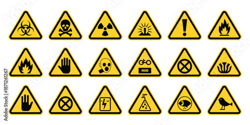 Hazardous material signs, globally harmonized system warning labels for chemical hazards, hazmat isolated placards designed for industrial safety, transport marking, compliance standards