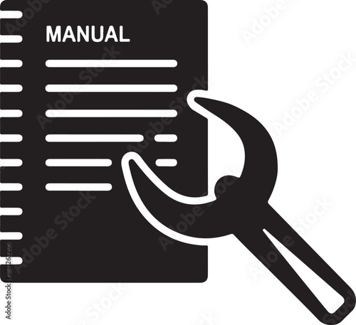 Manual and Wrench Icon Symbolizing Instructions and Repair