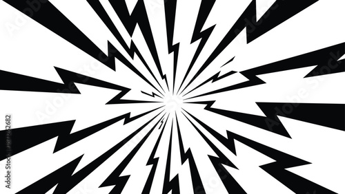 abstract black white lightning burst vector background, dynamic electric rays radial explosion design, comic energy power effect illustration for posters branding marketing