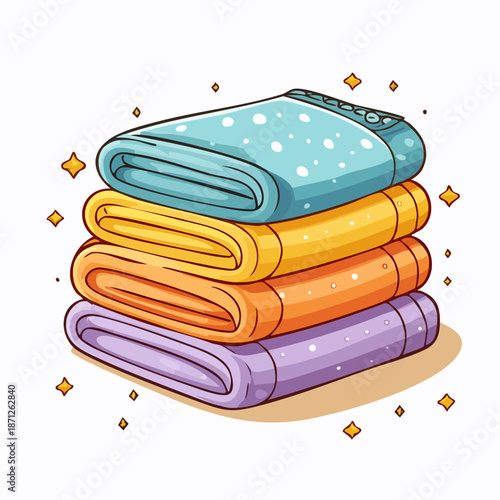 Stacked Towels: A vibrant illustration showcasing a neat stack of folded towels, each in a different cheerful hue, ready for use. 