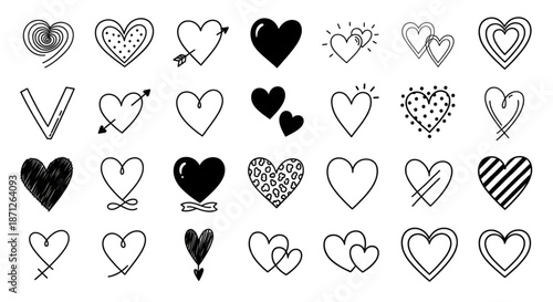 Diverse Heart Icons for Valentine's Day, Love, Romance, Web Design, Social Media Graphics, and Creative Projects