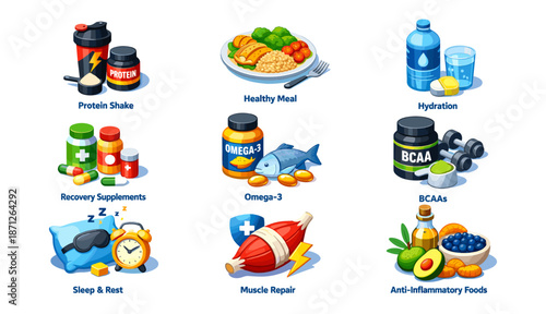 Healthy Lifestyle and Daily Habits Flat Illustration Set