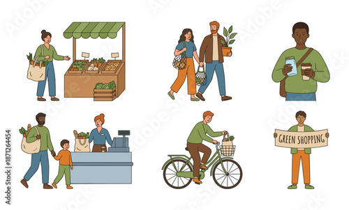 People engaged in sustainable shopping and eco friendly lifestyle