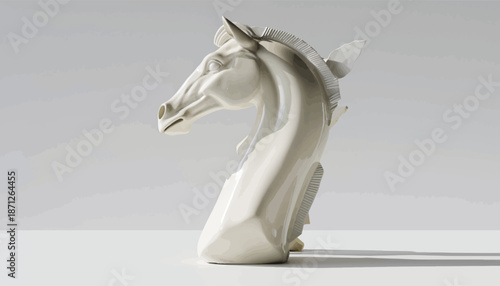 Elegant White Ceramic Horse Head Sculpture with Graceful Neck.