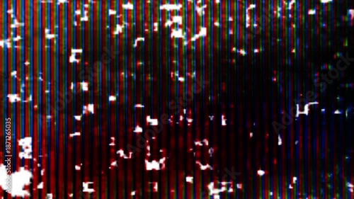 Effects such as noise and glitches. Image of a broken LCD screen.
