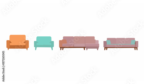 Minimal flat sofa icons vector set for interior furniture and home design