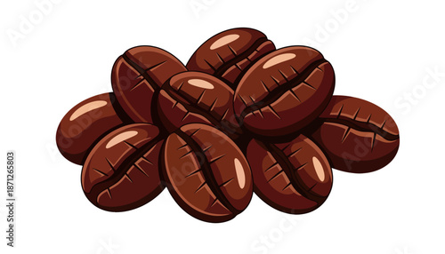 A pile of coffee beans on a white background