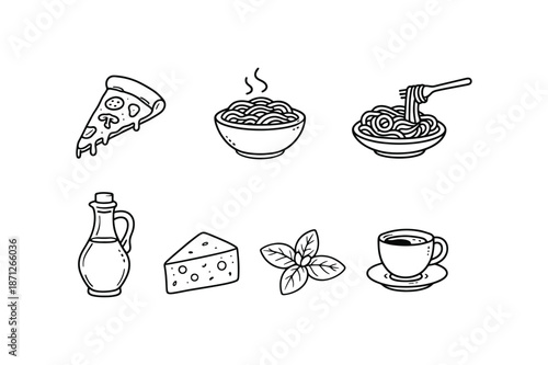 Italian food doodle icon set