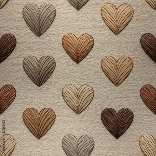 Valentine's Day Seamless Pattern with Textured Hearts: Elegant Design for Romantic Celebrations, Perfect for Backgrounds, Fabrics, and Decorative Projects, Featuring Love and Affection