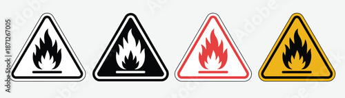 Warning fire icon set, danger fire icon sign symbol collections designed for safety signage, emergency response, hazard warnings, public awareness, and professional vector illustration use.