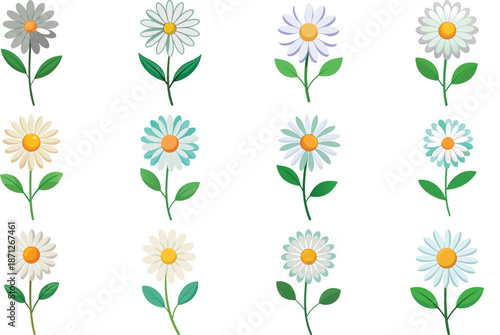 Botanical Plant and Flower Illustration Bundle Featuring Tropical Leaves, Succulents, Cactus, Ferns and Floral Elements, Nature Inspired Flat Vector Icons Isolated on White Background