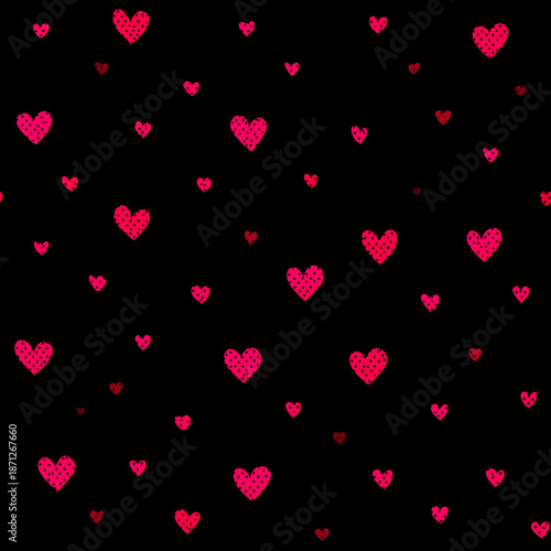 Valentine's Day Seamless Pattern with Pink Hearts on Black Background. Romantic Love Design for Wallpaper, Wrapping Paper, Fabric, and Digital Scrapbooking. Festive Holiday Celebration.