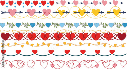 Cute Decorative Heart Borders for Valentines Day, Love Cards, Wedding Invitations, Romantic Web Design and Craft Projects