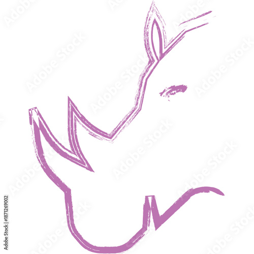 Purple Outline Drawing of a Rhinoceros Head