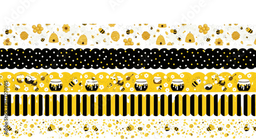 Cheerful Bee and Honey Washi Tape Borders for Kids Crafts, Summer Party Decor, and Sweet Product Packaging
