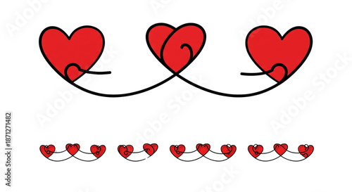 Red Hearts Connecting Love Border for Valentine's Day, Wedding Invitations, and Romantic Greeting Cards