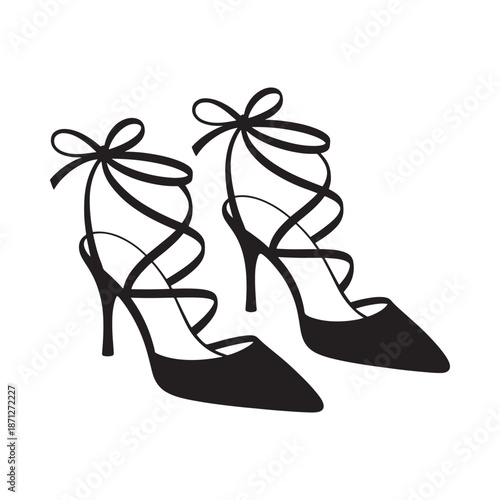 Elegant black high heels with lace up detailing a fashionable footwear choice