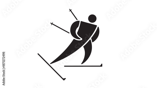 Cross country skier in action minimalist design on transparent background silhouette