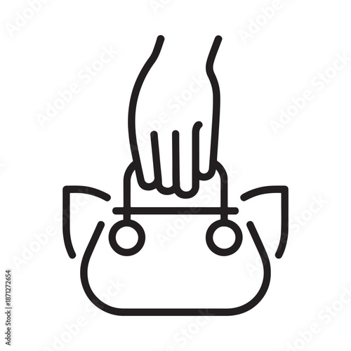 Simple black and white line drawing of a hand operating a lever mechanism