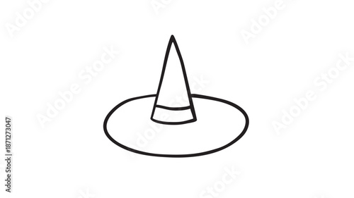 Simple witch hat drawing with a circular brim on transparent background silhouette