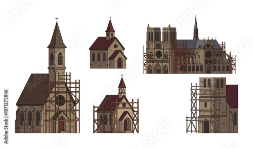 Religious buildings undergoing construction and renovation process
