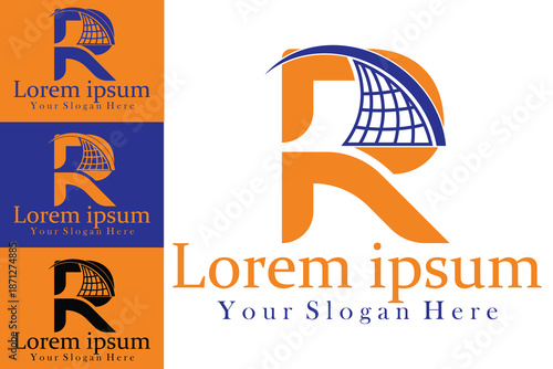 Modern Letter R Logo with Global Grid Concept for Corporate Branding Business Identity and Professional Logo Design
