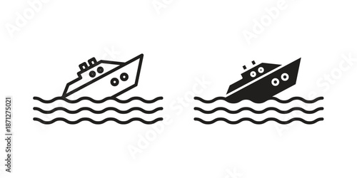 Sinking ship icons symbol, logo illustration. Vector graphics set