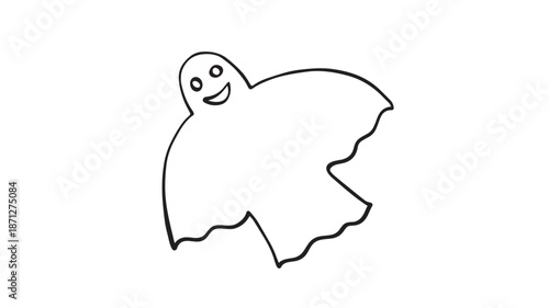 Cute cartoon ghost with a smiling face on transparent background silhouette