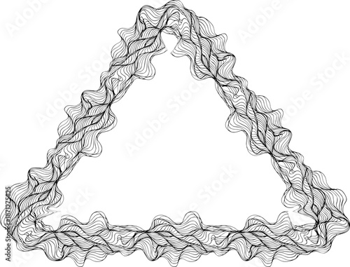 Triangular structure composed of continuous flowing lines forming angular directional paths.