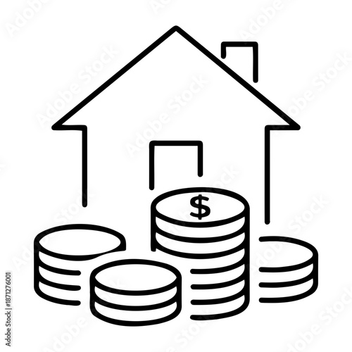 Minimalist Line Art Vector Icon Representing Real Estate Investment and Home Mortgage Savings