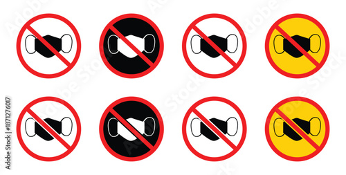 No face mask wearing zone sign illustration vector. No Masks Allowed Sign, Indicating a Requirement Against Wearing Face Coverings Indoors.