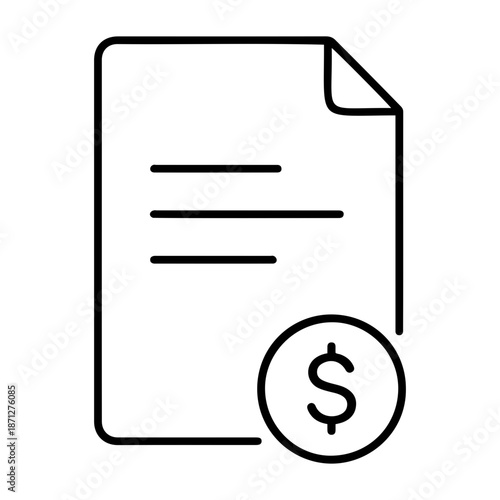 Minimalist Line Art Icon of a Financial Document Invoice Receipt or Billing Statement