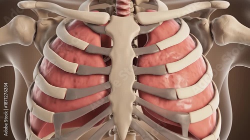 Anatomical illustration of human thorax showing bones and internal organs