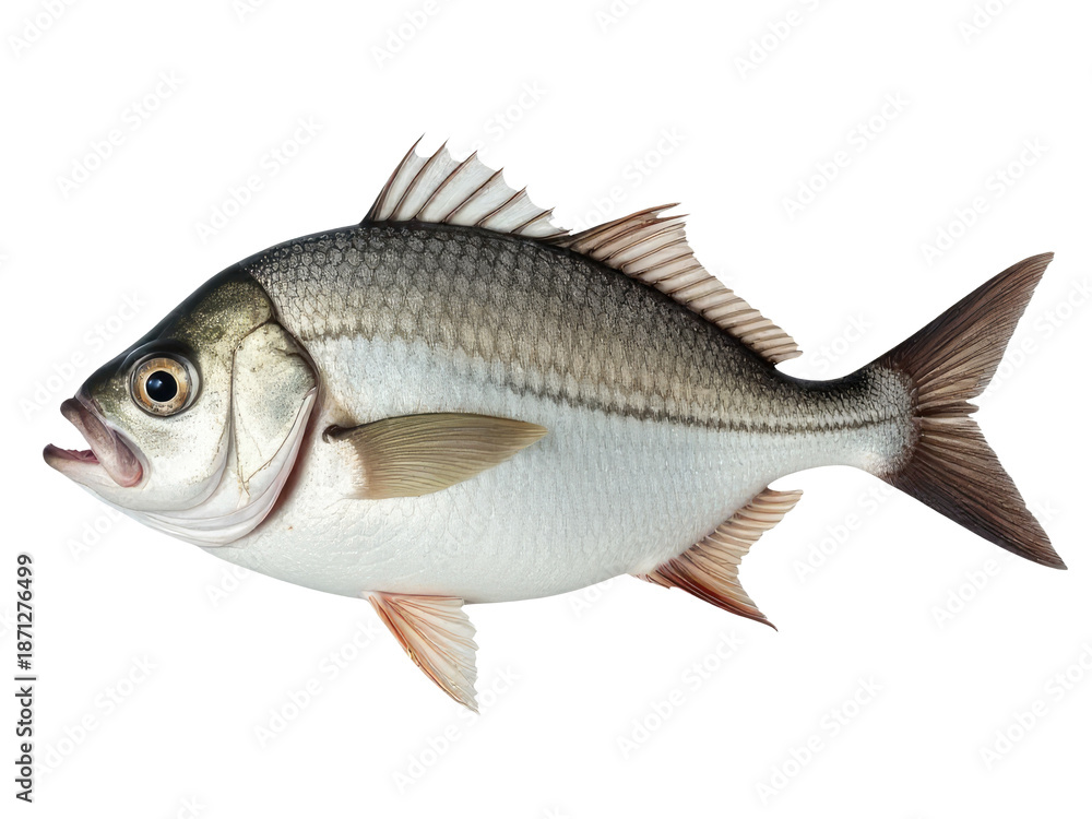 Fototapeta premium Close-up shot of a fish against a clean white background, great for illustrations and designs