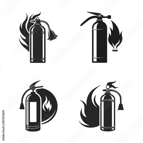 Fire Extinguisher Safety Icons Set