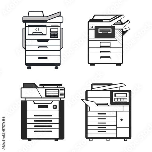 Office Multifunction Printers and Copiers Line Art Set