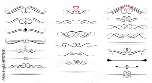 Large collection of elegant vintage calligraphic dividers and page ornaments for decorating text certificates and wedding invitations.