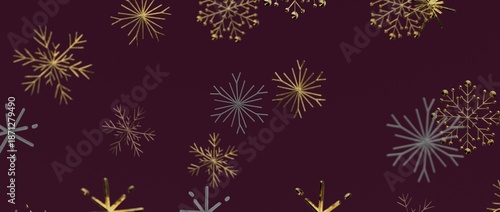Wallpaper Mural Festive winter background featuring sparkling golden and silver snowflakes on a rich burgundy backdrop, ideal Torontodigital.ca